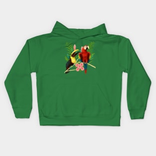 Toucan and Scarlet Macaw tropical birds Kids Hoodie